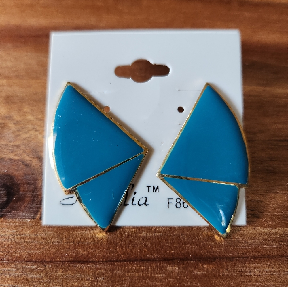 Vintage Enamel Teal Regalia Earrings